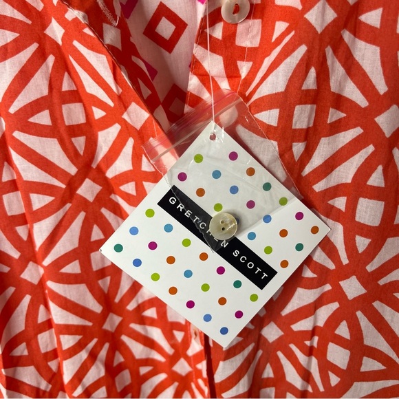 Gretchen Scott Geometrical Shirt Dress Orange Size Medium Tie Waist - Picture 5 of 6